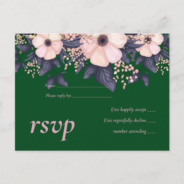 Invitation Carte Postale Budget Mariage rose vert (Devant)