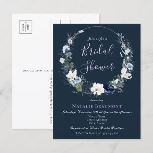 Invitation Carte Postale Budget Marine Bleu Botanique Floral Fête des marié
