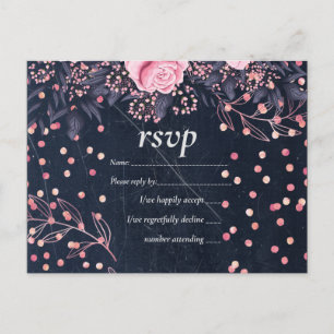 Invitation Carte Postale BUDGET Marine rose Rosegold Mariage Floral