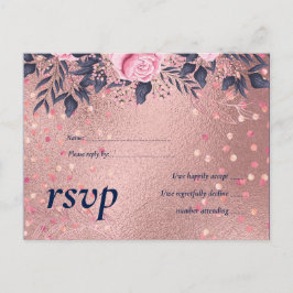 Invitation Carte Postale BUDGET Rosegold Bleu rose MARIAGE Fille Glam