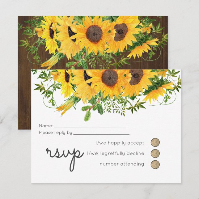 Invitation Carte Postale Budget Rustique Tournesols Mariage Sud (Devant / Derrière)
