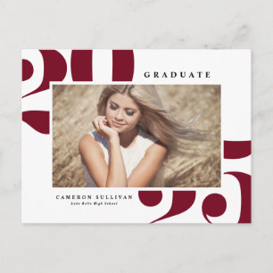 Invitation Carte Postale Burgundy Bold Typographie 2024 Diplôme Photo