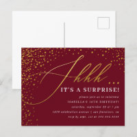 Burgundy & Gold Confetti Script Surprise Party