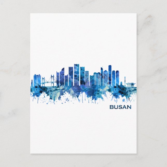 Invitation Carte Postale Busan Corée du Sud Skyline Blue (Devant)