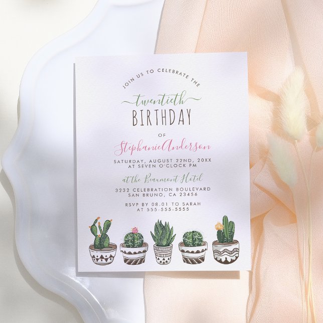 Invitation Carte Postale Cactus et Succulentes | Fête d'anniversaire botani (Créateur téléchargé)