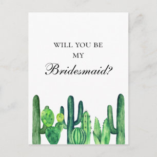 Invitation Carte Postale Cactus seras-tu ma demoiselle d'honneur. Cactus ve