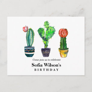 Invitation Carte Postale cactus, succulent, aquarelle, fiesta, mexicaine,