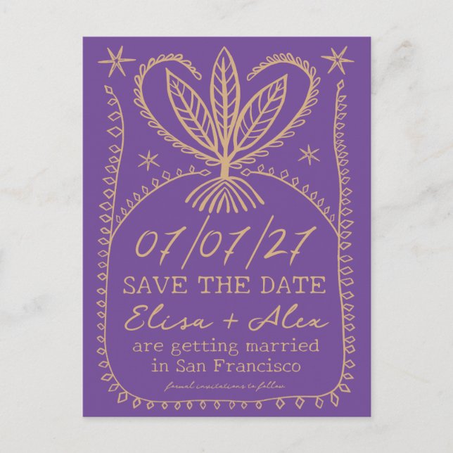 Invitation Carte Postale Cadre Boho Whimsical Élégant ENREGISTRER LA DATE P (Devant)