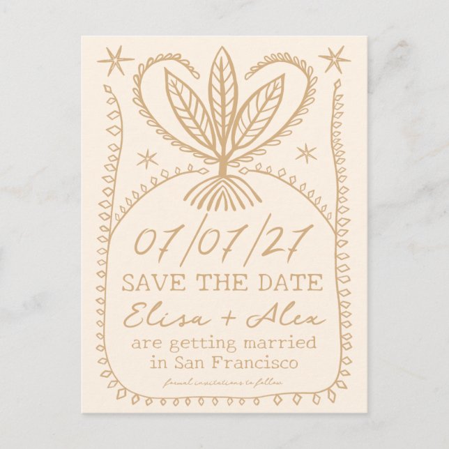 Invitation Carte Postale Cadre Boho Whimsical Élégant ENREGISTRER LA DATE P (Devant)