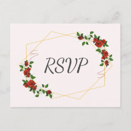Invitation Carte Postale Cadre géométrique moderne Nature Rouge Floral RSVP