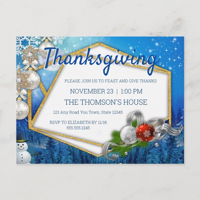 Invitation Carte Postale Cadres d'or géométrique Thanksgiving (Devant)