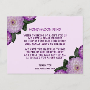 Invitation Carte Postale Caisse de Lune de Miel Fleurie Dahlia Lavande Lila