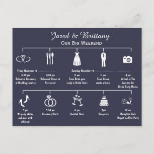 Invitation Carte Postale Calendrier de fin de semaine de mariage