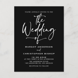 Invitation Carte Postale Calligraphie à la main Mariage noir