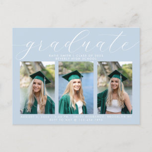 Invitation Carte Postale Calligraphie bleu poussiéreux Graduation minimale