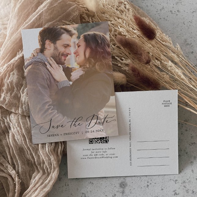 Invitation Carte Postale Calligraphie délicate Photo QR Code Enregistrer la (Créateur téléchargé)