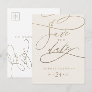 Invitation Carte Postale Calligraphie d'or romantique   Ivoire Enregistrer 