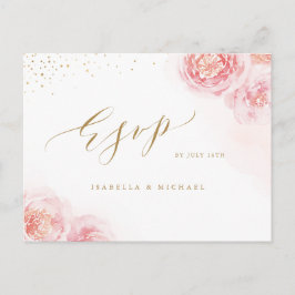 Invitation Carte Postale Calligraphie élégante or & floral roux RSVP