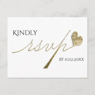 Invitation Carte Postale Calligraphie élégante w/Heart RSVP d'or