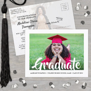 Invitation Carte Postale Calligraphie moderne Graduate Photo Party