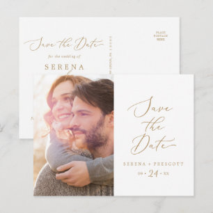 Invitation Carte Postale Calligraphie Or Delicate Photo Enregistrer la date
