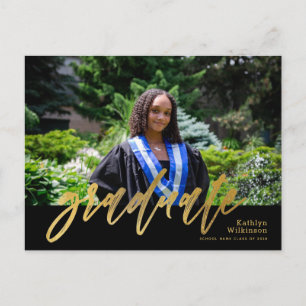 Invitation Carte Postale Calligraphie Or moderne Simple Diplôme Photo