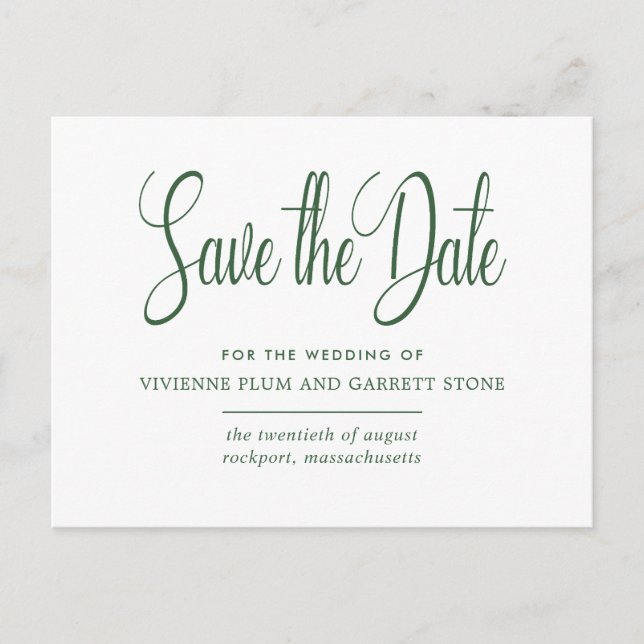 Invitation Carte Postale Calligraphie verte et blanche Mariage Enregistrer  (Devant)