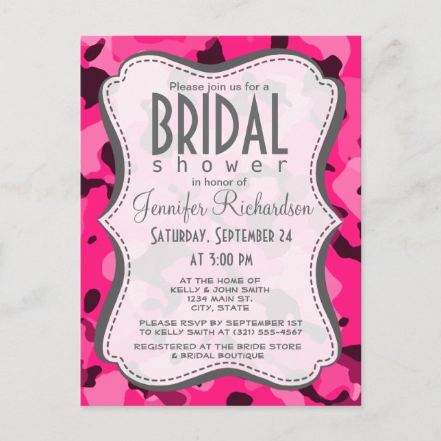 Invitation Carte Postale Camo rose profond ; Camouflage (Devant)