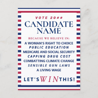 Invitation Carte Postale Campagne Démocrate Bleue de Vote Politique Patriot
