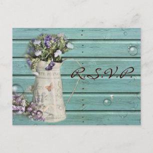 Invitation Carte Postale campagne fleurie grange bois rustique mariage rsvp