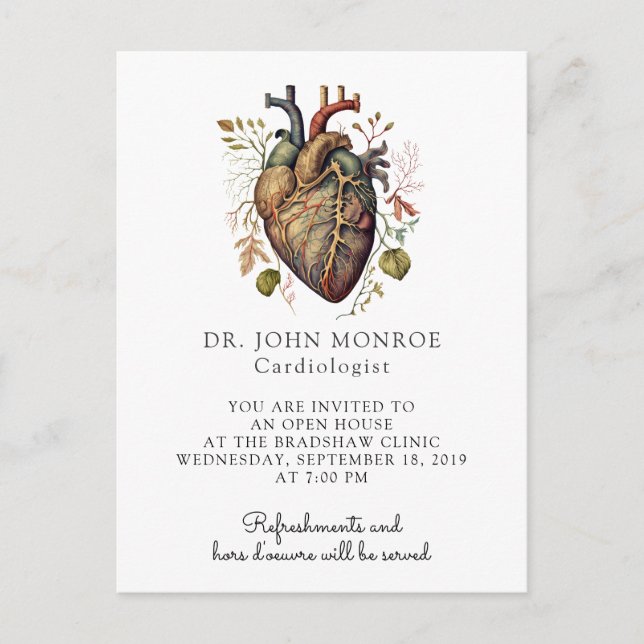 Invitation Carte Postale Cardiologie Médicale du coeur anatomique (Devant)