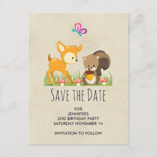 Invitation Carte Postale Caricature en bois mignonne Enregistrer la date
