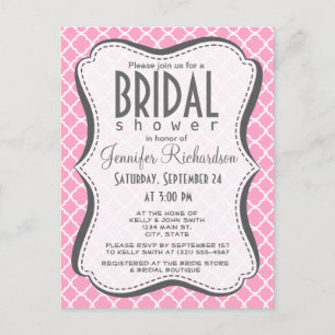 Invitation Carte Postale Carnation Pink Quatrefoil