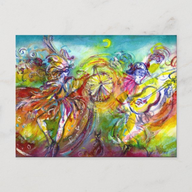 Invitation Carte Postale CARNAVAL ITALIEN / Danse Mascarade et musique (Devant)