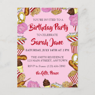 Invitation Carte Postale Carnival State Fair Foods Fête d'anniversaire