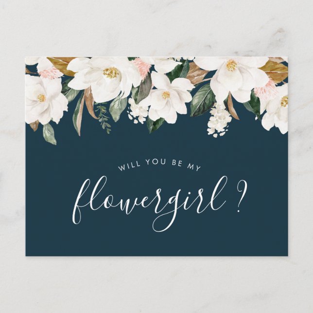 Invitation Carte Postale carton de demoiselle d'honneur aux fleurs de magno (Devant)