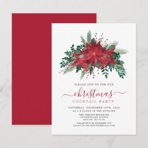 Invitation Carte Postale Carton de Noël à l'écriture florale Poinsettia Rou