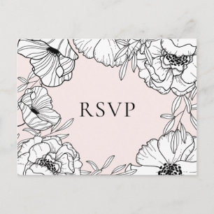 Invitation Carte Postale Carton de réponse de mariage botanique rose II