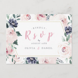 Invitation Carte Postale Carton de réponse de mariage floral à la teinte bo
