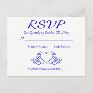 Invitation Carte Postale Carton de réponse vintage bleu cobalt pour mariage