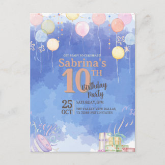 Invitation Carte Postale Carton d'invitation aquarelle ballon ciel bleu