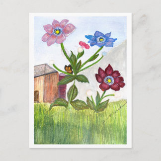 Invitation Carte Postale CARTON D'INVITATION Aquarelle d'Herbe et de Fleurs
