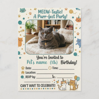 Invitation Carte Postale Carton d'invitation d'anniversaire de chat personn