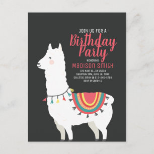 Invitation Carte Postale Carton d'invitation d'anniversaire Lama et Ballon