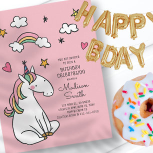 Invitation Carte Postale Carton d'invitation d'anniversaire Licorne Arc-en-