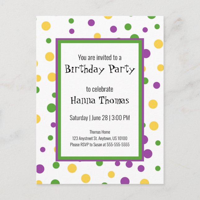Invitation Carte Postale Carton d'invitation d'anniversaire ludique Mardi G (Devant)