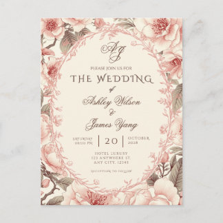 Invitation Carte Postale Carton d'invitation de mariage floral rose élégant