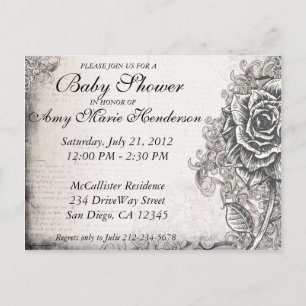 Invitation Carte Postale Carton d'invitation élégant vintage tatouage rose 
