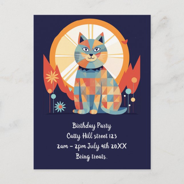 Invitation Carte Postale Carton d'invitation rétro pour chat (Devant)