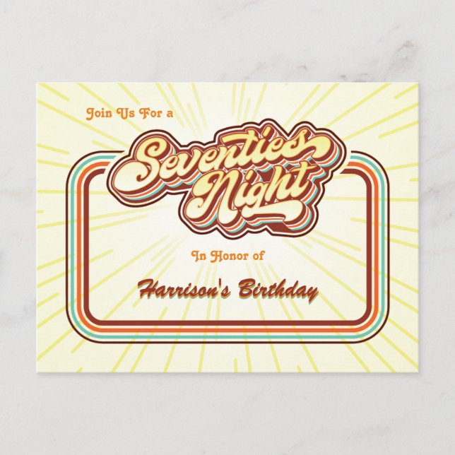Invitation Carte Postale Carton d'invitation Soirée Années Soixante-dix (Devant)